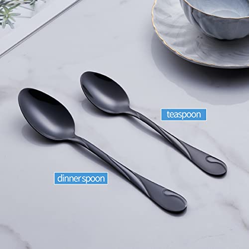 Seeshine Black Dinner Spoon Set, Seeshine 7.6-inch Stainless Steel Shiny Black Soup Table Spoon Silverware, Set of 6 - Image 5