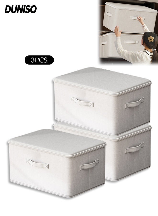 DUNISO Set of 3 Extra Large White Collapsible Storage Bins, Eco Friendly Fabric, Rigid Box walls,Cubes with Handles,Suitable for Living Room, Bedroom etc. - Image 1