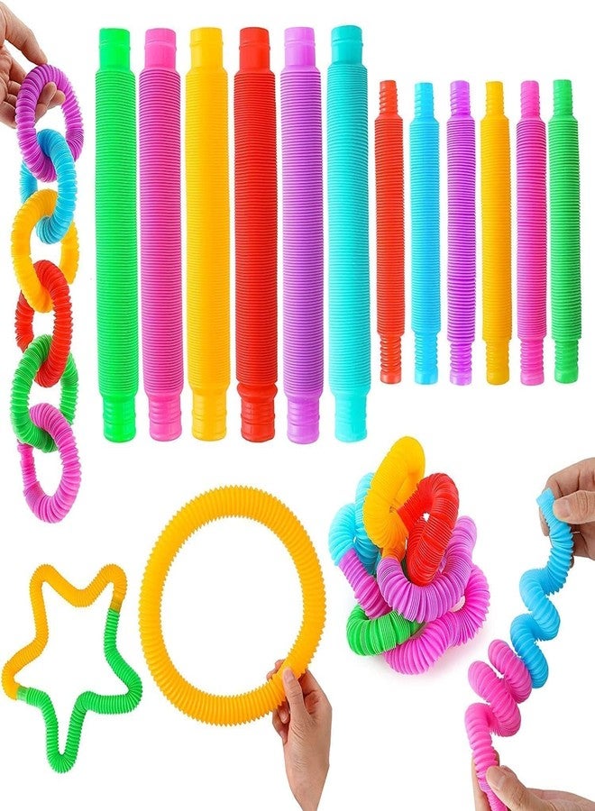 VIRELLO Pop Tubes Fidget Toy, Sensory Tubes, Poppin Pipes for Kids, Stress Relief Stretch Bend Build and Connect Toy, Fidget Toys for Sensory Learning, Colorful Pop Tubes (Pack of 6) - Image 1