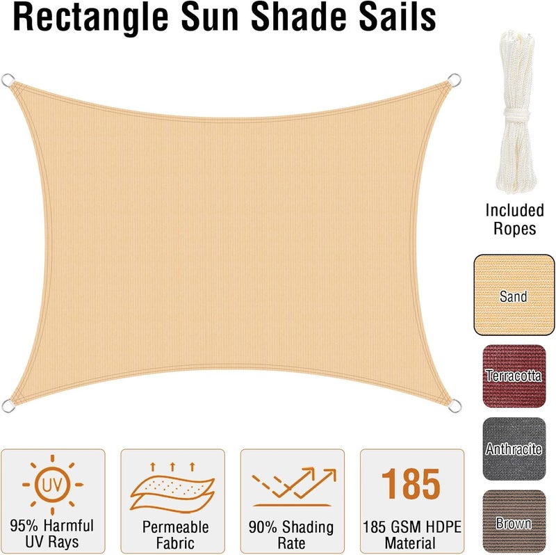 DUERER Awning Sun Protection Garden Balcony and Patio 2 x 3 m Rectangle, 95% UV Blocking, 185 g/m² Density Cool Keep for Patio, Garden, Pergola, Backyard, Outdoor Sand Colour - Image 4