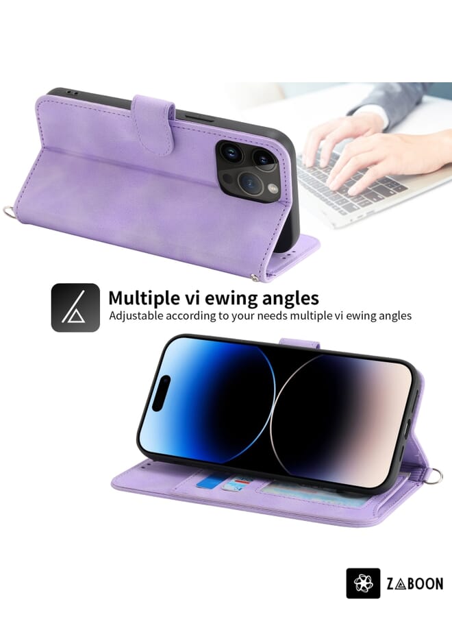 Zaboon Protective Case For iPhone 12 Pro Max Skin-feel Flowers Embossed Wallet Leather - Image 4