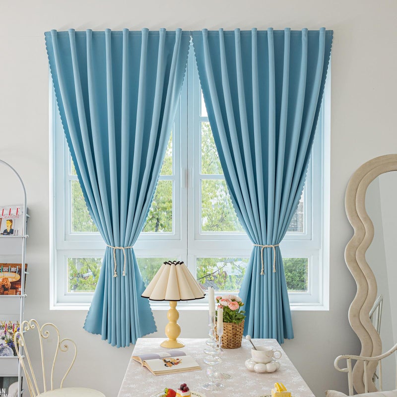 Jilron Jilron Magic Tape Stick on Curtains Blackout Curtains for Bedroom no Drillng Self Adhesive Curtain no Rod Small Window (Sky Blue  47"" W x 79"" L) 2 Panels  - Image 1