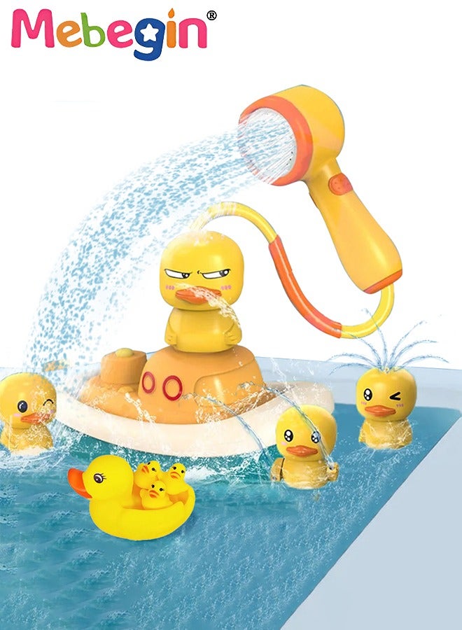 ميبيجين 8 قطع للأطفال لطيف بطة حمام رأس دش مجموعة مع فلتر مضاد للبكتيريا رذاذ الماء الكهربائي، ألعاب الحمام وقت الاستحمام هدايا عيد ميلاد للفتيات الأولاد، ألعاب الحمام للأطفال الصغار - Image 1