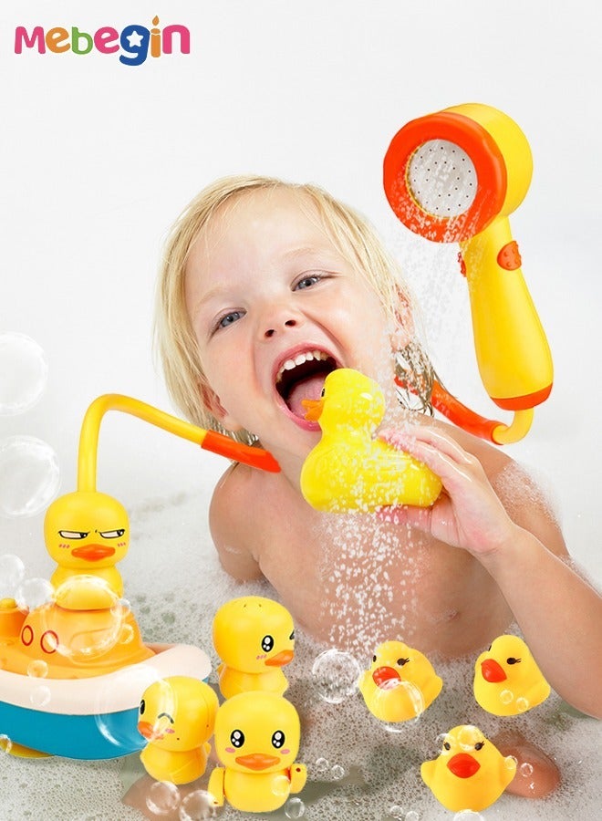 ميبيجين 8 قطع للأطفال لطيف بطة حمام رأس دش مجموعة مع فلتر مضاد للبكتيريا رذاذ الماء الكهربائي، ألعاب الحمام وقت الاستحمام هدايا عيد ميلاد للفتيات الأولاد، ألعاب الحمام للأطفال الصغار - Image 2