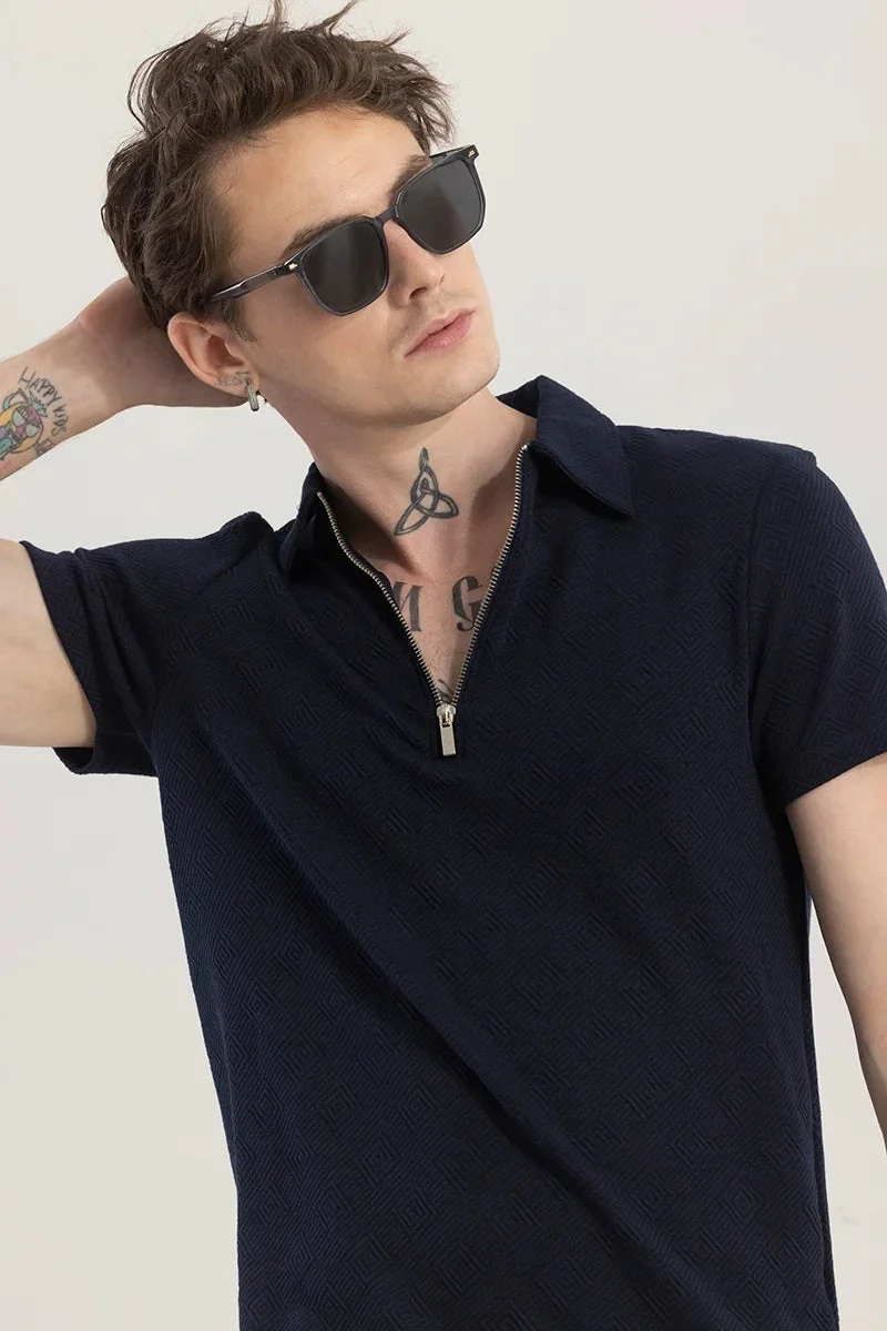 سنيتش تيشيرت بولو مطبوع أزرق داكن