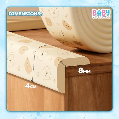 BabySafeHouse Multifunction Printed Furniture Edge Guard Strip Pre-Taped with Adhesive (6.5ft- Bear Print in Beige Color) for Baby Proofing & Child Safety - Image 2