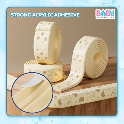 BabySafeHouse Multifunction Printed Furniture Edge Guard Strip Pre-Taped with Adhesive (6.5ft- Bear Print in Beige Color) for Baby Proofing & Child Safety - Image 4