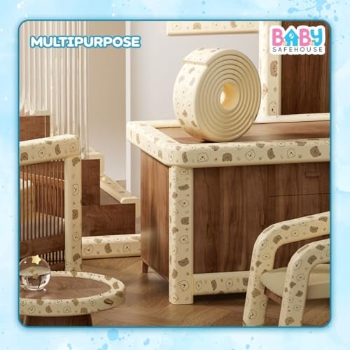 BabySafeHouse Multifunction Printed Furniture Edge Guard Strip Pre-Taped with Adhesive (6.5ft- Bear Print in Beige Color) for Baby Proofing & Child Safety - Image 5