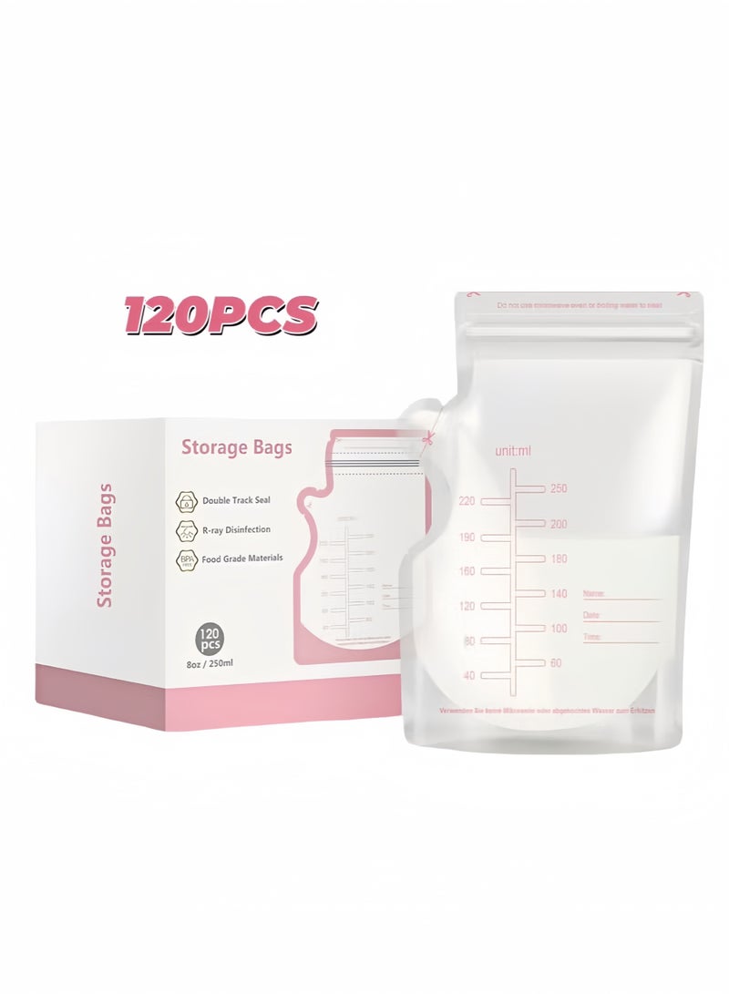ColaBear Pack of 120Pcs 250ML Breastmilk Storage Bags Pre-Sterilized, Easy Pour Spout, BPA Free Self Standing Breastmilk Bags, Doubled Sealed Breast Milk Storing Bags - Image 1