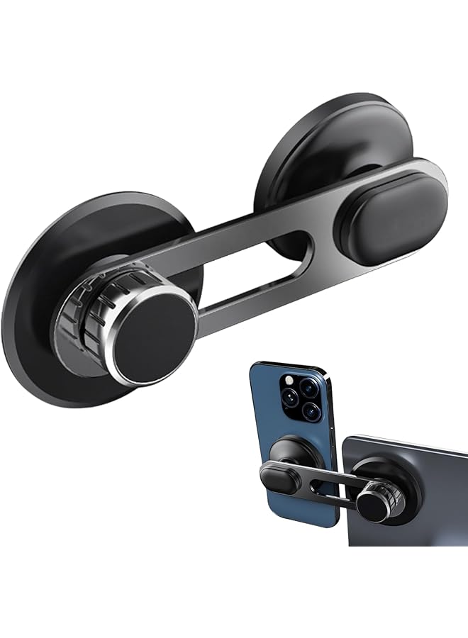 S-TOP Car Mount Phone Holder, Magnetic Mobile Phone Mount with Adjustable Suction, 360° Rotatable Magnet Bracket for Car, Laptop & Mobile Use, Black - Image 1