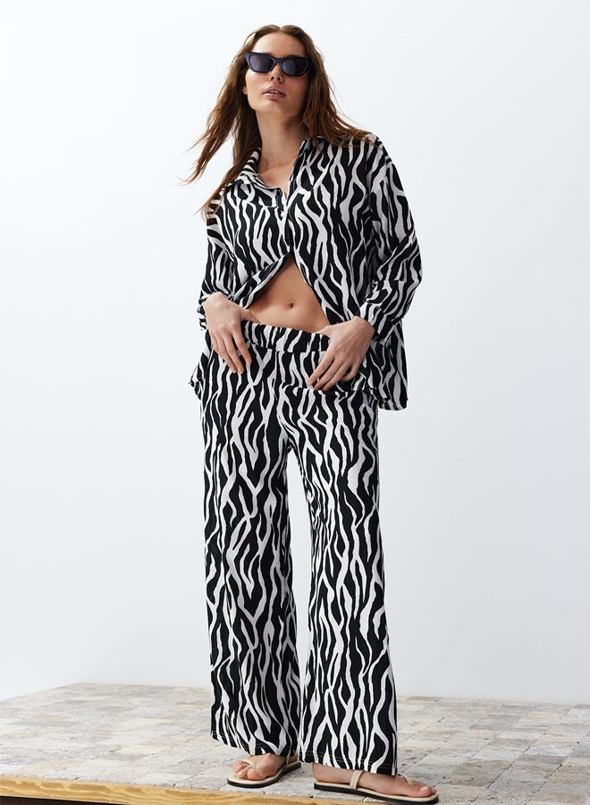 trendyol Black Zebra Patterned Woven Shirt-Pants Set TWOSS24AU00082 - Image 2