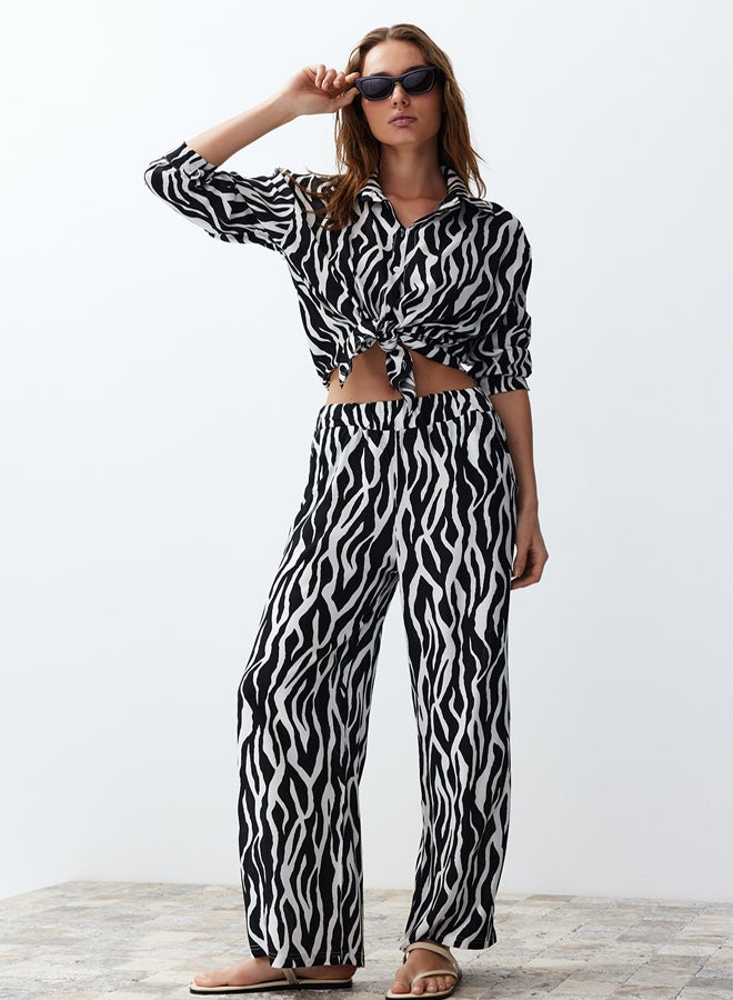 trendyol Black Zebra Patterned Woven Shirt-Pants Set TWOSS24AU00082 - Image 3