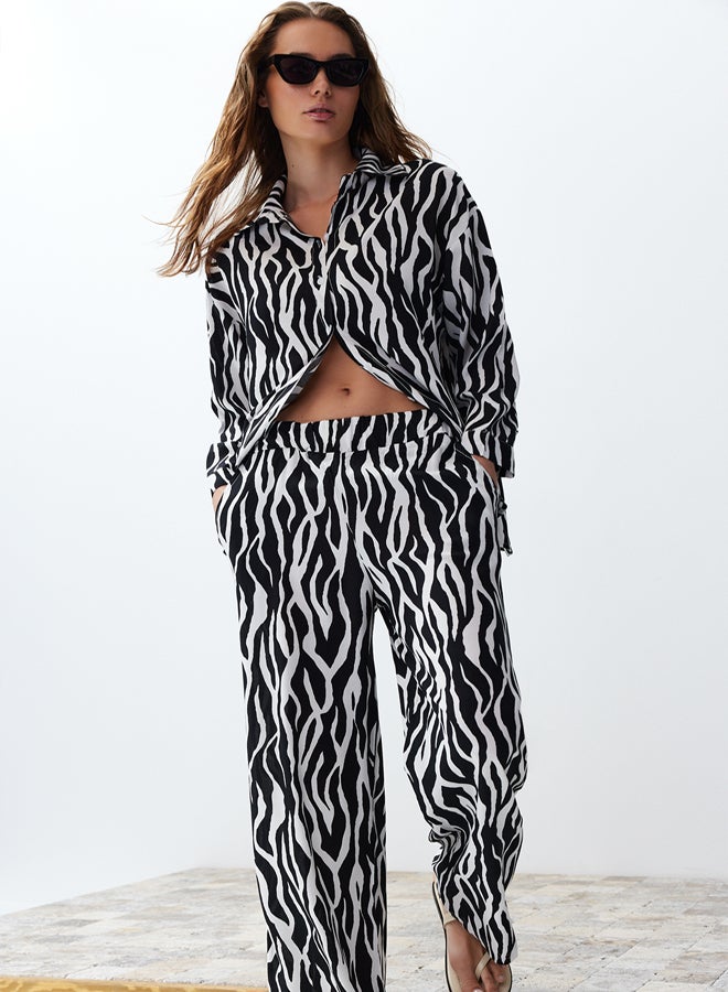 trendyol Black Zebra Patterned Woven Shirt-Pants Set TWOSS24AU00082 - Image 1