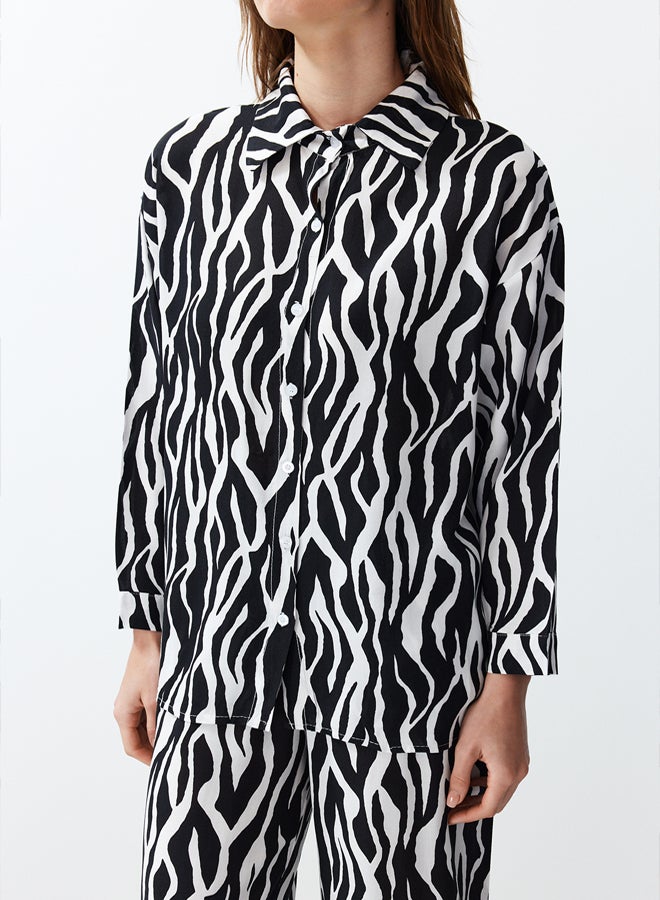 trendyol Black Zebra Patterned Woven Shirt-Pants Set TWOSS24AU00082 - Image 4