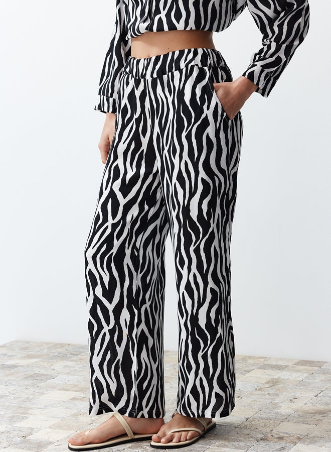 trendyol Black Zebra Patterned Woven Shirt-Pants Set TWOSS24AU00082 - Image 5