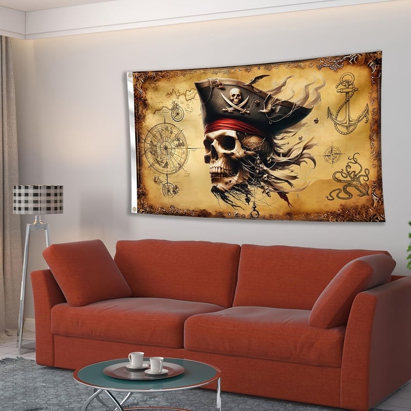 علم روجر القرصان السعيد 90×150 سم بأحجام متعددة، ديكور مطبوع ممتع للأعياد - Image 2