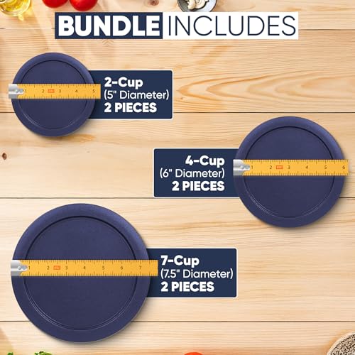 MRX Solutions Replacement Lids for Pyrex Containers Round Glass Food Plastic (2) 2-Cup (2) 4-Cup (2) 7-Cup (Navy) - Image 2