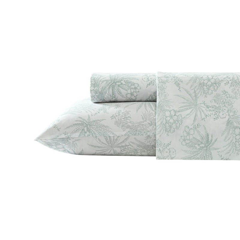 TOMMY Bahama Tommy Bahama - King Sheets  Cotton Percale Bedding Set  Crisp & Cool  Stylish Bedding Set (Pen and Ink Palm Green  King)  - Image 1
