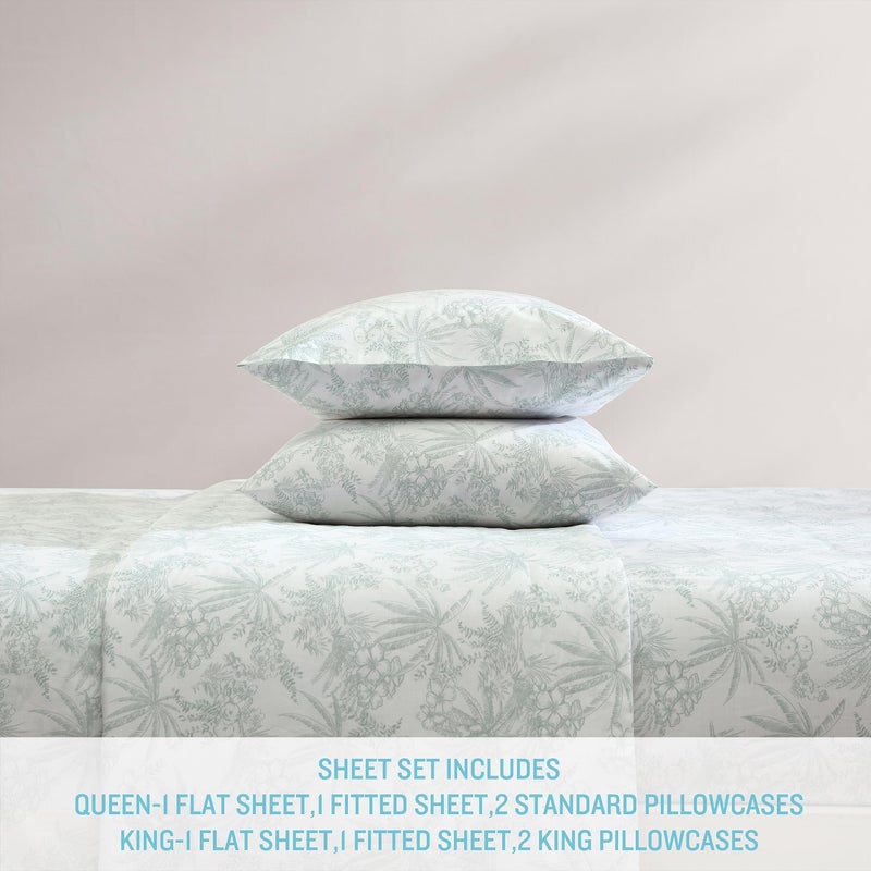 TOMMY Bahama Tommy Bahama - King Sheets  Cotton Percale Bedding Set  Crisp & Cool  Stylish Bedding Set (Pen and Ink Palm Green  King)  - Image 3