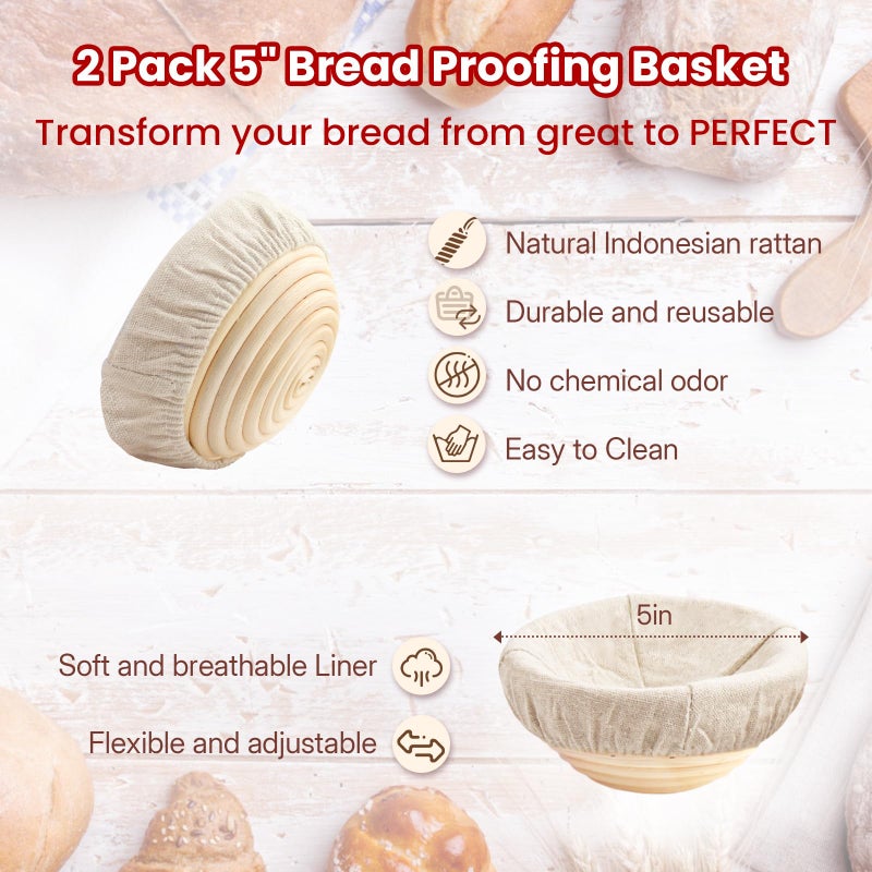 YONILL Mini Double Dutch Oven for Sourdough Bread Baking - Enameled Cast Iron Dutch Oven Pot with Lid and 5" Banneton Bread Proofing Basket Kit, Dual Round Bread Loaf Pan for Homemade Baking (Red) - Image 5