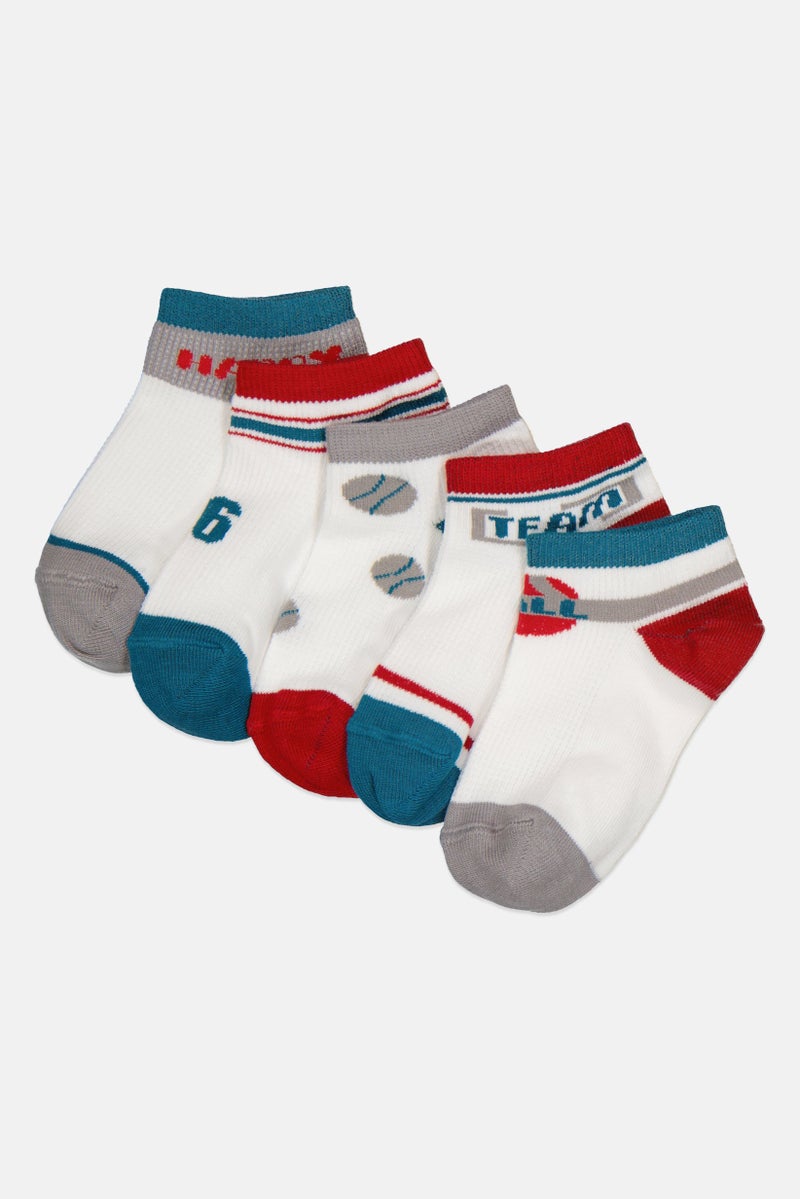 RBX Toddlers Boy 5 Pairs Graphic Printed Non Terry Ankle Socks, Multicolor  - Image 1