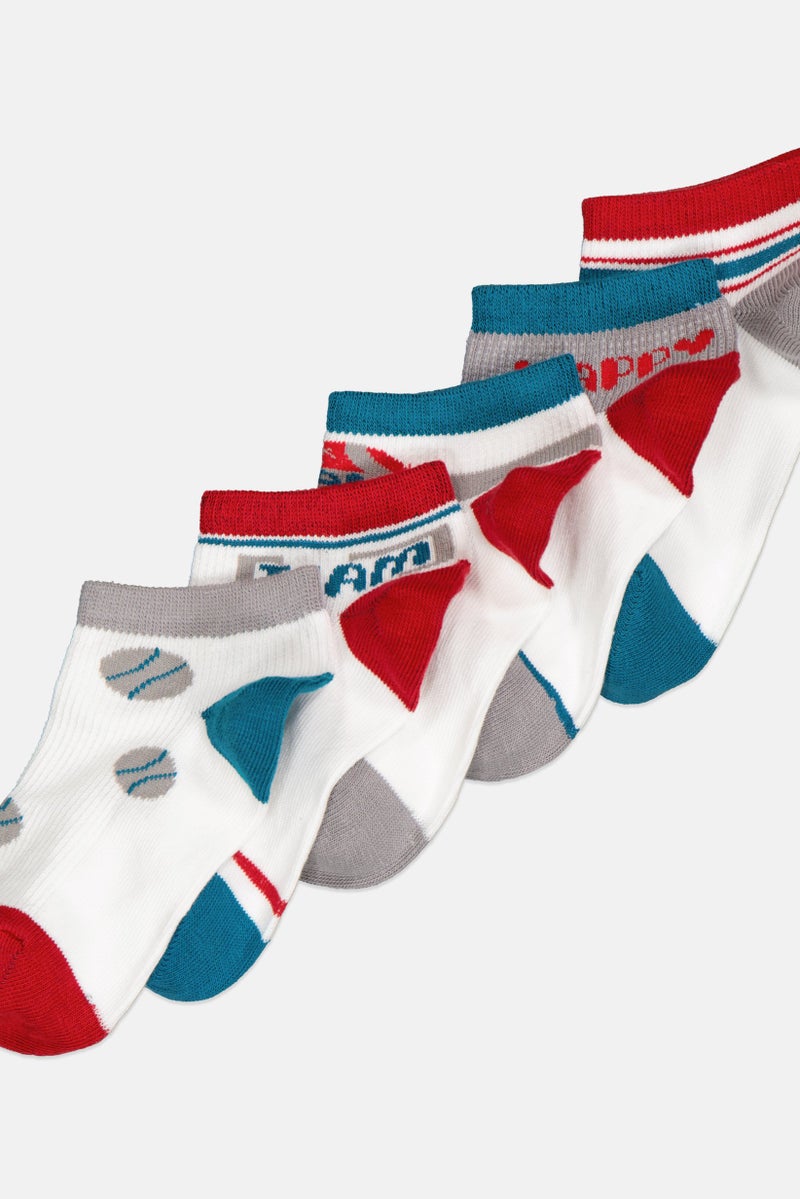 RBX Toddlers Boy 5 Pairs Graphic Printed Non Terry Ankle Socks, Multicolor  - Image 2