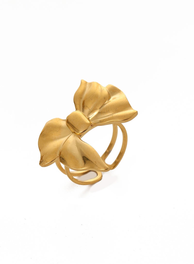 Coisinlia Elegant Gold Bow Statement Ring, Double Band Design, Metallic Finish - Image 1