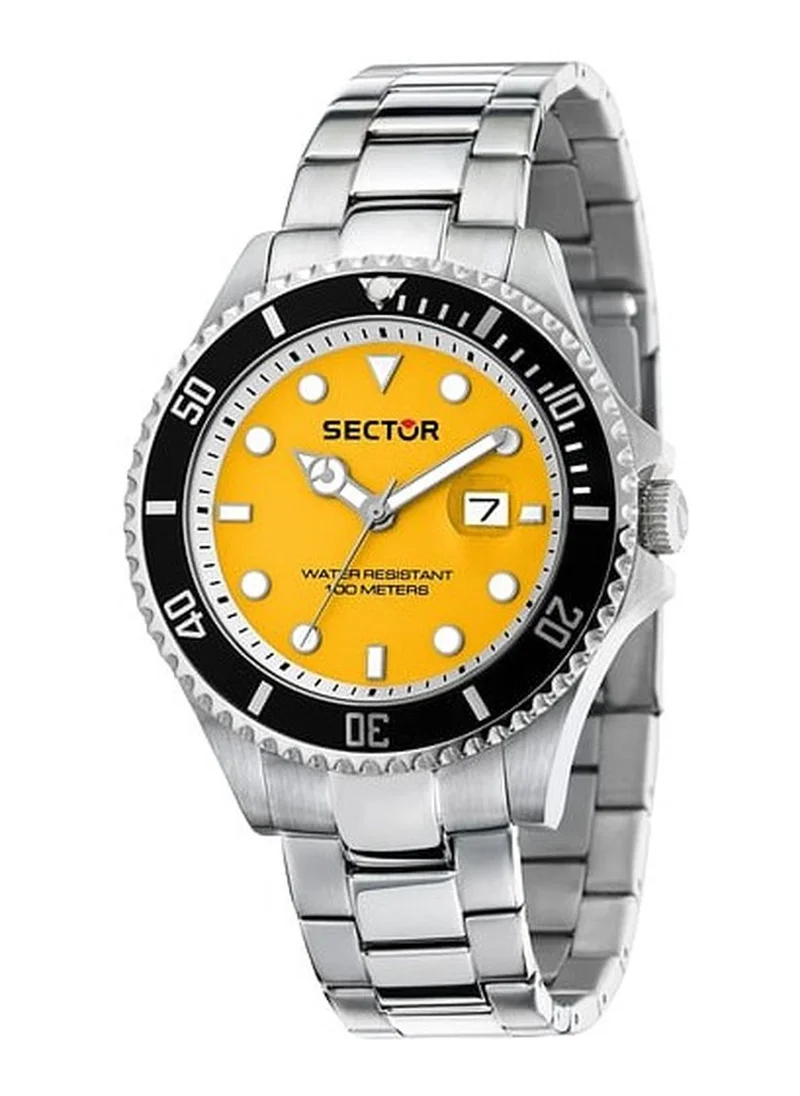 Sector 230 Collection Men's Analog Watch - Yellow Matt Dial, 43mm Stainless Steel Case, Silver Stainless Steel Bracelet, Quartz, 100M Water Resistant - R3253161066