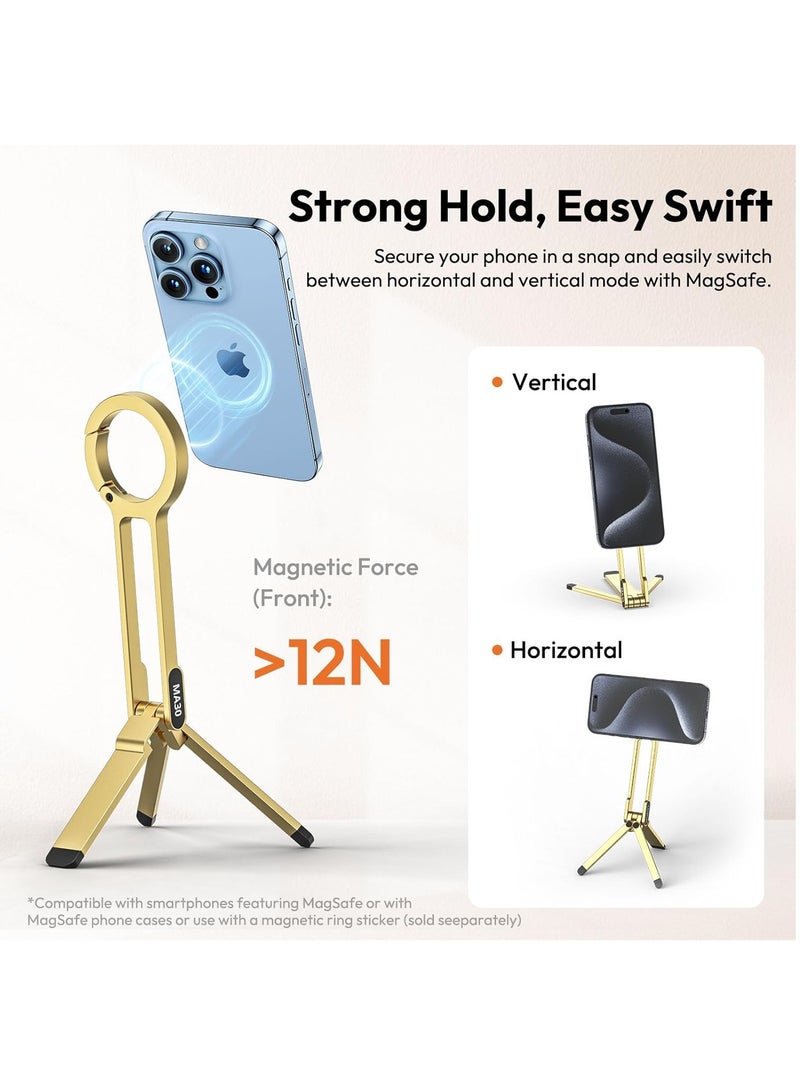 Ulanzi Ulanzi ULANZI MA30 Magnetic Phone Tripod Stand for iPhone Aluminium Maglock Smartphone Mini Tripod Pocket Cell Phone Stand Dual Sided Magnet Quick Mount Compatible with iPhone 16 15 14 13 12 Magsafe (Yellow)  - Image 2