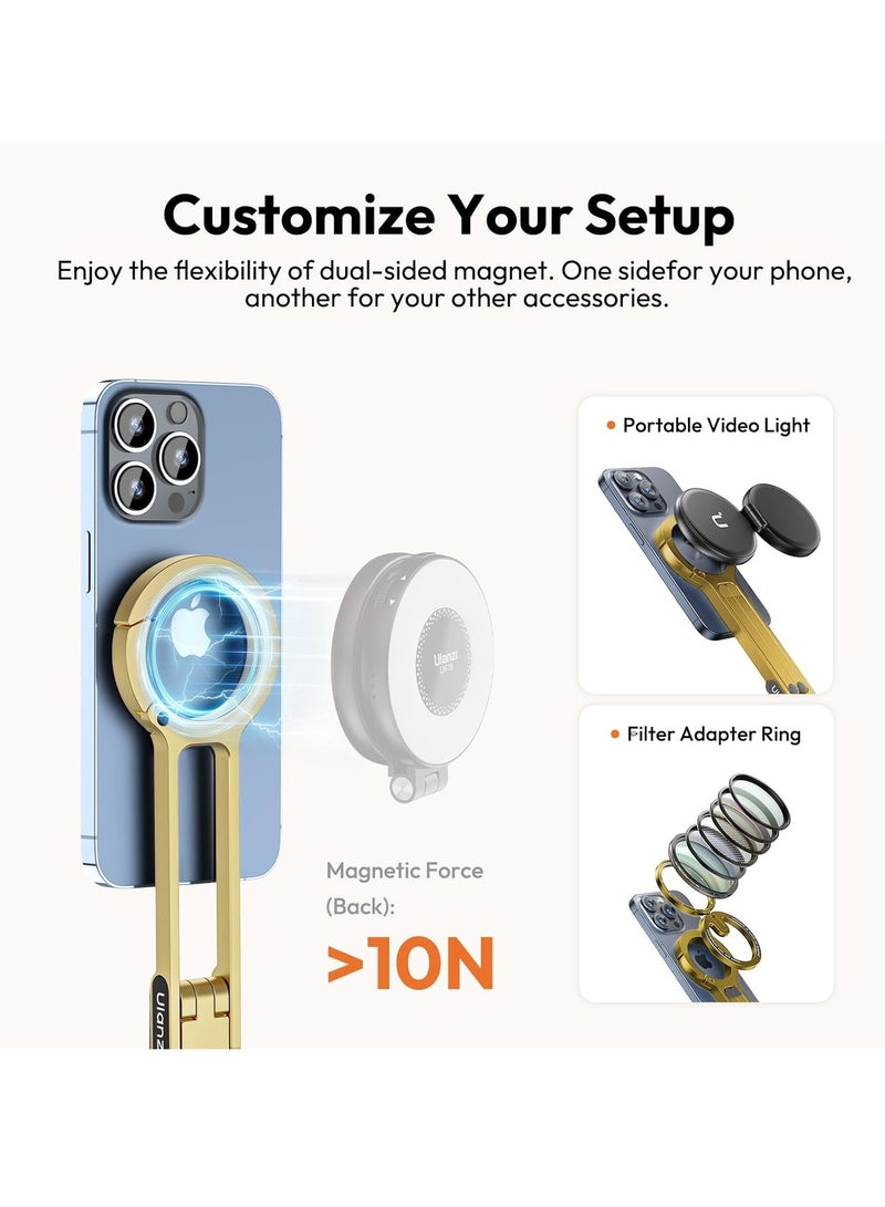 Ulanzi Ulanzi ULANZI MA30 Magnetic Phone Tripod Stand for iPhone Aluminium Maglock Smartphone Mini Tripod Pocket Cell Phone Stand Dual Sided Magnet Quick Mount Compatible with iPhone 16 15 14 13 12 Magsafe (Yellow)  - Image 3