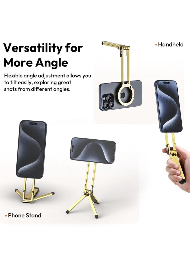 Ulanzi Ulanzi ULANZI MA30 Magnetic Phone Tripod Stand for iPhone Aluminium Maglock Smartphone Mini Tripod Pocket Cell Phone Stand Dual Sided Magnet Quick Mount Compatible with iPhone 16 15 14 13 12 Magsafe (Yellow)  - Image 5