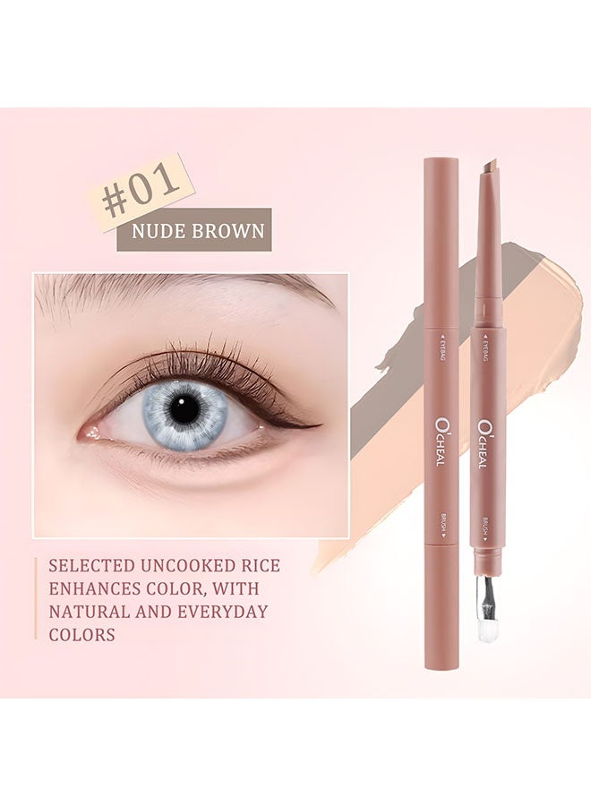 OCHEAL Tow - Tone 3D Eyebag Pencil, Angled Tip Applicator Pen Highlight Shadow Tool | Double-Ended Brows Pencil for Women Daily Social Work Beginners Party Makeup  #01 NUDE BROWN - Image 2