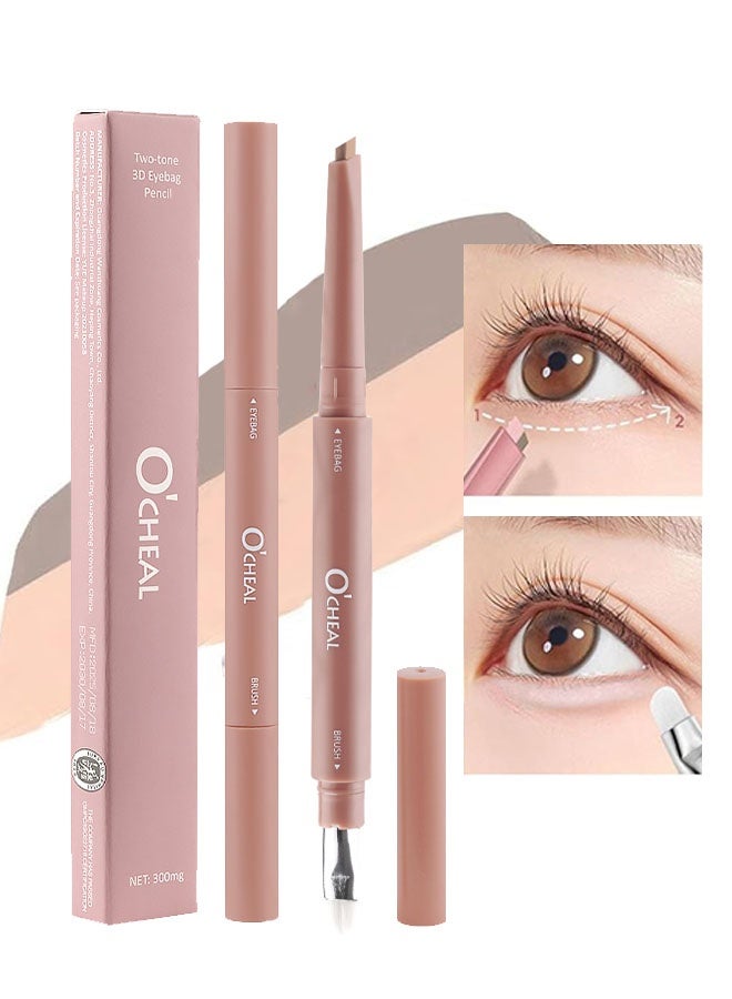 OCHEAL Tow - Tone 3D Eyebag Pencil, Angled Tip Applicator Pen Highlight Shadow Tool | Double-Ended Brows Pencil for Women Daily Social Work Beginners Party Makeup  #01 NUDE BROWN - Image 1