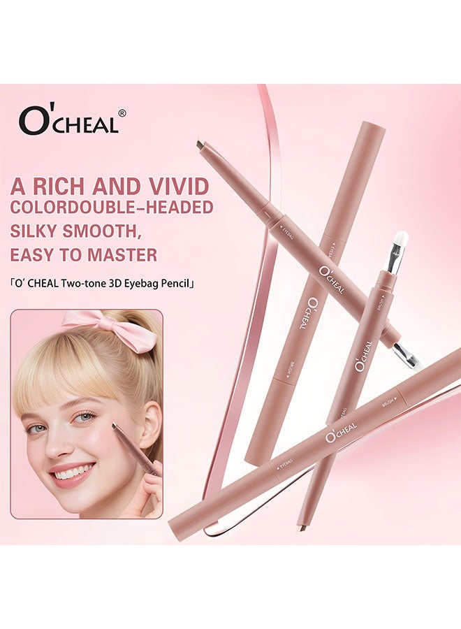 OCHEAL Tow - Tone 3D Eyebag Pencil, Angled Tip Applicator Pen Highlight Shadow Tool | Double-Ended Brows Pencil for Women Daily Social Work Beginners Party Makeup  #01 NUDE BROWN - Image 4