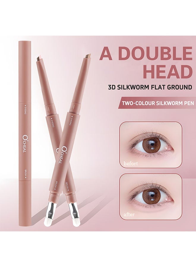 OCHEAL Tow - Tone 3D Eyebag Pencil, Angled Tip Applicator Pen Highlight Shadow Tool | Double-Ended Brows Pencil for Women Daily Social Work Beginners Party Makeup  #01 NUDE BROWN - Image 3