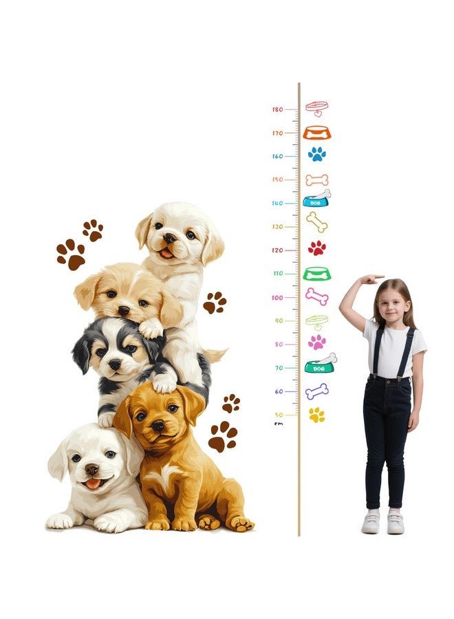 CUGBO Animals Growth Chart Wall Stickers, Kids Height Size Measurement Decals Removable Cute Puppy Paw Measuring Ruler Dogs Wallpaper for Toddler Room Nursery Bedroom Wall Decor - Image 1