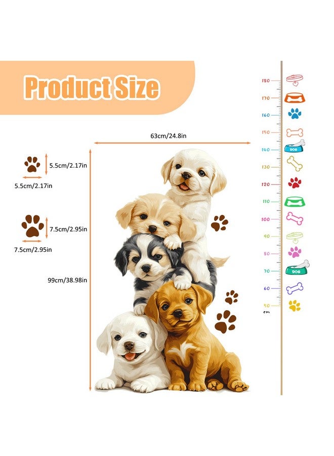 CUGBO Animals Growth Chart Wall Stickers, Kids Height Size Measurement Decals Removable Cute Puppy Paw Measuring Ruler Dogs Wallpaper for Toddler Room Nursery Bedroom Wall Decor - Image 2