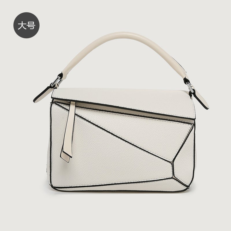 Simple Handheld Geometric Bag All-Match Stitching Litchi Pattern Crossbody Bag Lightweight Large Capacity Doctor Bag - Image 1