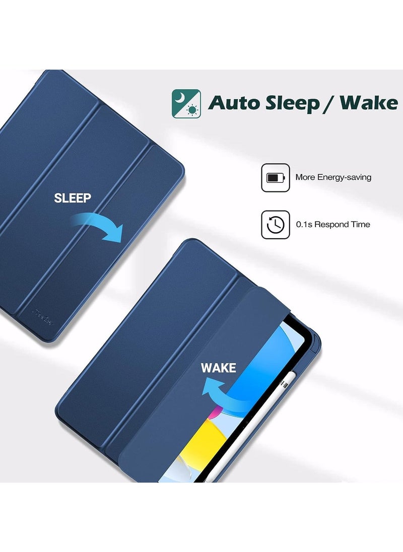 vesus iPad 10.9 Inch 10th Gen Case with Pencil Holder 2022 Clear Transparent Back Shell Trifold Protective cover Shockproof Cover for 2022 iPad 10th Gen A2696 A2757 A2777 Navy Blue - Image 4