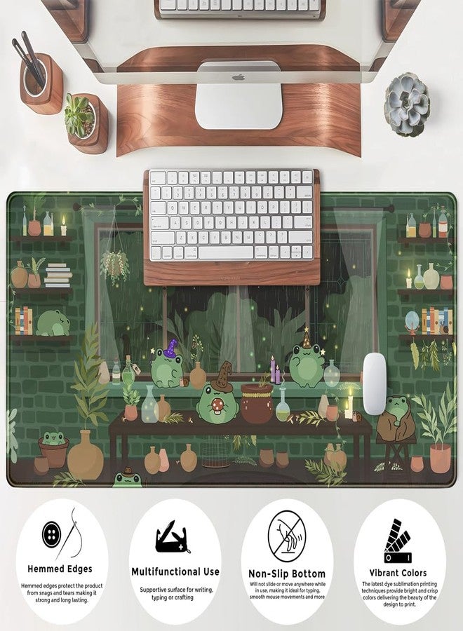 Mechanical Cattle Cute Desk Mat Kawaii Frog Mouse Pad Green Desk Anime Mat Large Gaming Mouse Pad Desk Computer Keyboard Pad Desk Home Office Accessories Girl Stitched Eges (31.5x15.7 in) WER236 - Image 5