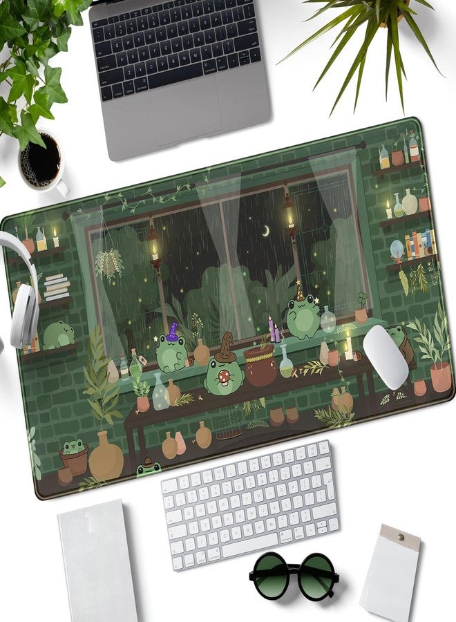Mechanical Cattle Cute Desk Mat Kawaii Frog Mouse Pad Green Desk Anime Mat Large Gaming Mouse Pad Desk Computer Keyboard Pad Desk Home Office Accessories Girl Stitched Eges (31.5x15.7 in) WER236 - Image 2