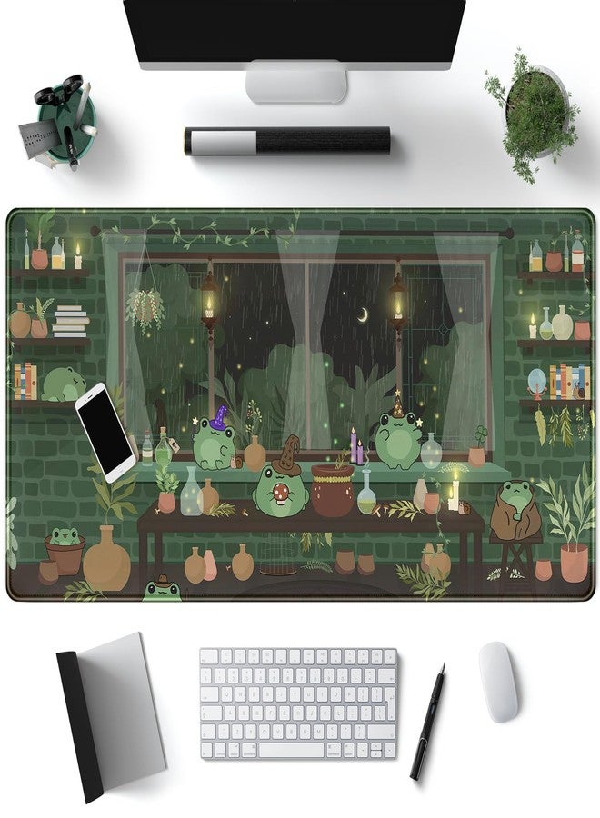 Mechanical Cattle Cute Desk Mat Kawaii Frog Mouse Pad Green Desk Anime Mat Large Gaming Mouse Pad Desk Computer Keyboard Pad Desk Home Office Accessories Girl Stitched Eges (31.5x15.7 in) WER236 - Image 1