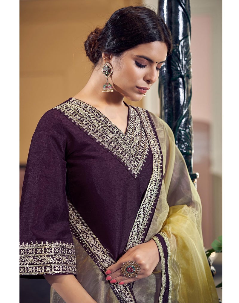 SIRIL Women's Rayon Viscose Embroidered Straight Kurta Pant with Dupatta Set (104KBD1133-M_Wine) - Image 4