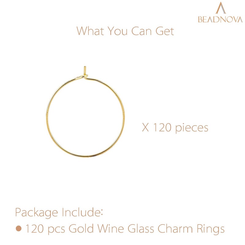 BEADNOVA Wine Glass Charm Rings 120pcs Gold Plated 25mm Beading Charm Rings Wine Glass Marker for Birthday Party Wedding Festival Favor - Image 3