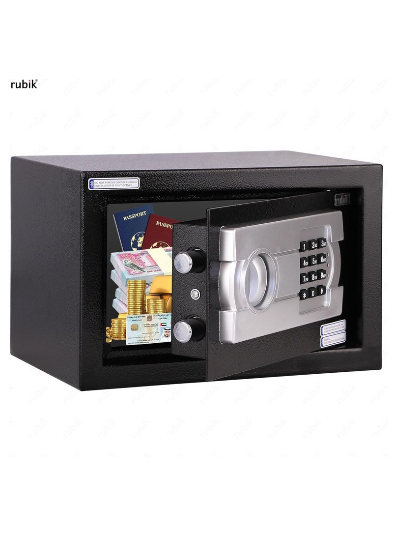 Rubik Small Safe Box with Digital Keypad and Key Lock for Home Office Personal Use RB-20EG (20x31x20cm) Black - Image 2