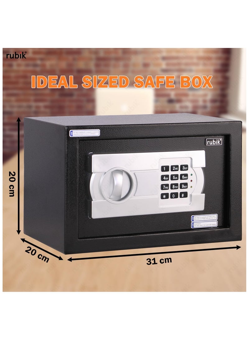 Rubik Small Safe Box with Digital Keypad and Key Lock for Home Office Personal Use RB-20EG (20x31x20cm) Black - Image 4