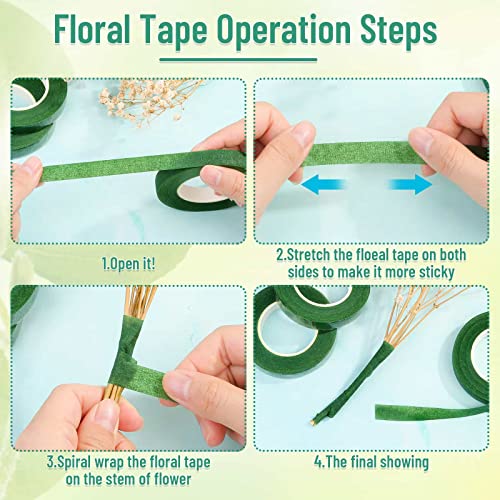 PAXCOO Floral Tape and Wire, Florist Tape and Flower Wire Arrangement Kit with White Ribbon, Boutonniere Pin, Wire Cutter for Bouquets, Crafts, Wreath Making (Dark Green) - Image 4