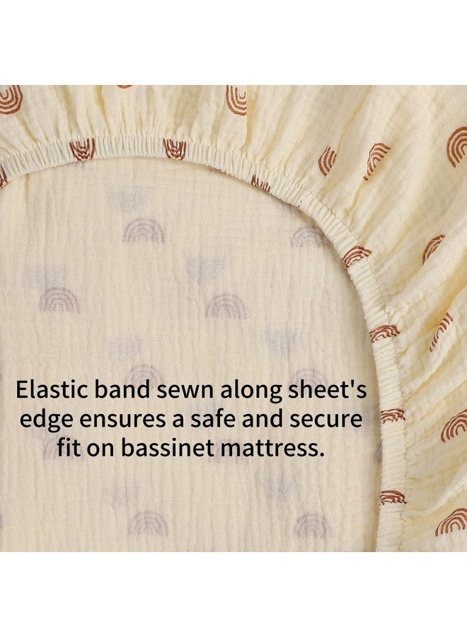 Onacosht Muslin Bassinet Sheets 35" X 20" Compatiable with AMKE 3 in 1 Bassinets, MiClassic, Uiuwoo, Foalom, YADAQE, Milliard and TCBunny Bassinet, 100% Cotton Breathable and Soft 2 Pack, Natural and Rainbow - Image 4
