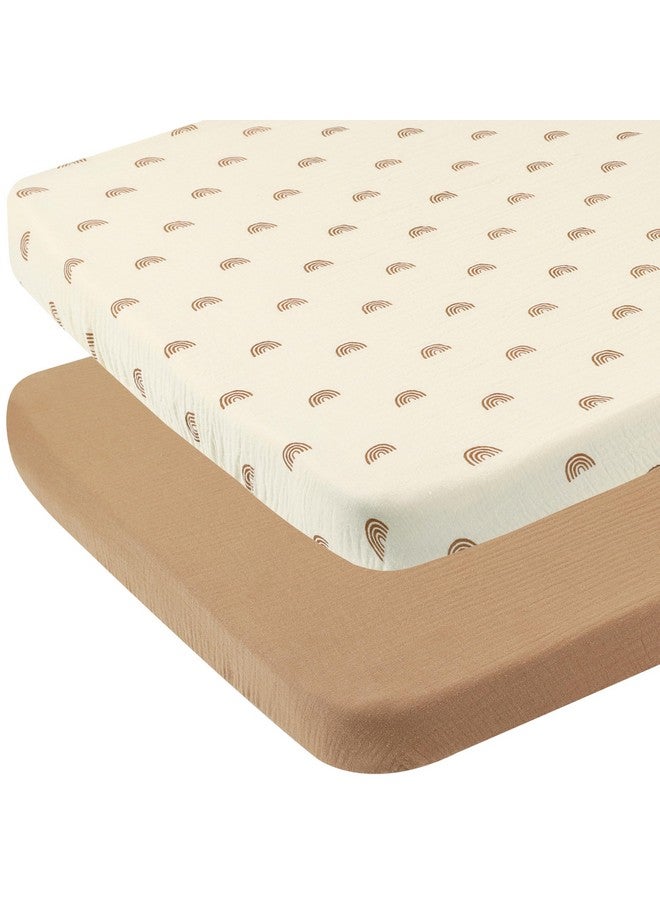 Onacosht Muslin Bassinet Sheets 35" X 20" Compatiable with AMKE 3 in 1 Bassinets, MiClassic, Uiuwoo, Foalom, YADAQE, Milliard and TCBunny Bassinet, 100% Cotton Breathable and Soft 2 Pack, Natural and Rainbow - Image 1