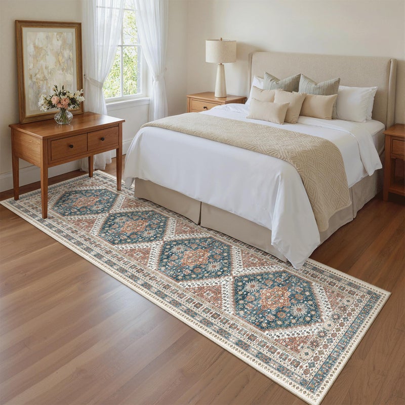 Madane Runner Rug 2x8, Washable Hallway Runner Rugs, Non-Slip Low-Pile Soft Kitchen Rug Runner Laundry Room Rug, Vintage Throw Entry Foyer Mat for Entrance Living Room (Navy Blue, 2 x 8) - Image 4